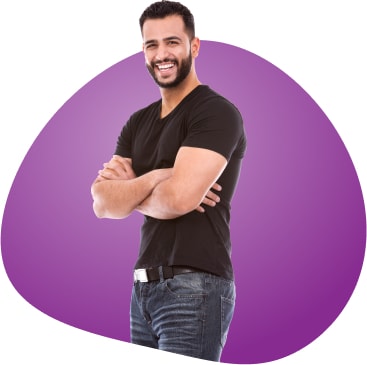 man smiling background purple